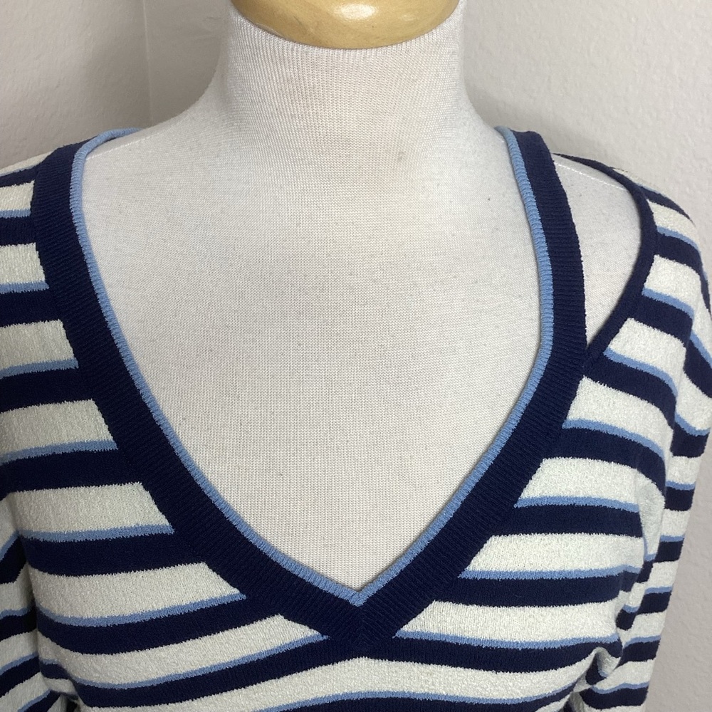 Veronica Beard Split Neck Striped Pullover Top Med - image 2